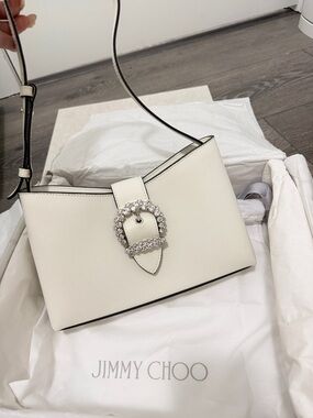 Jimmy Choo Calfskin Crystal Shoulder Bag White